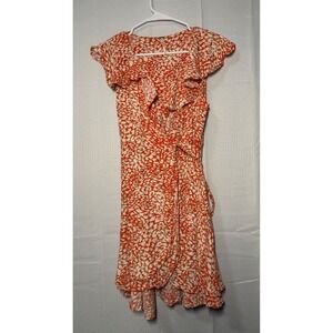 Free People Floral Print Wrap Mini Dress Orange White‎ Ruffle XS